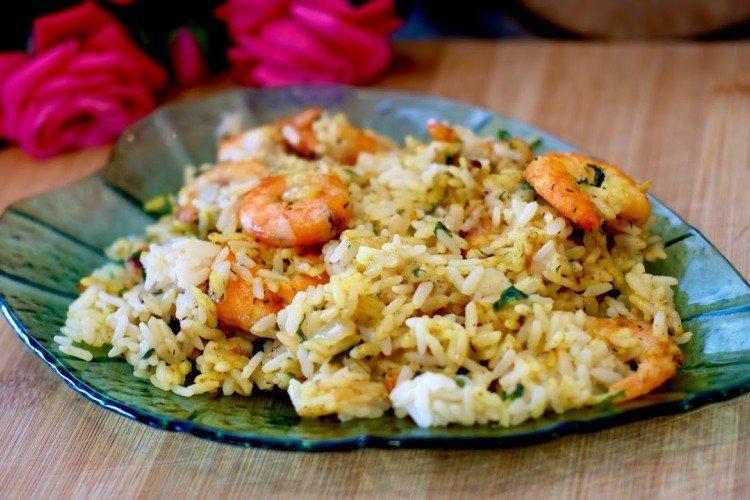 Arroz dulce con camarones y rúcula - Recetas de platos de arroz