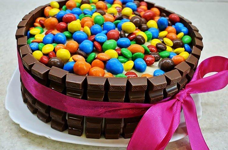 DIY Kids' M&M's and Kinder Chocolate Cake - Step-by-Step Recipe with Photos