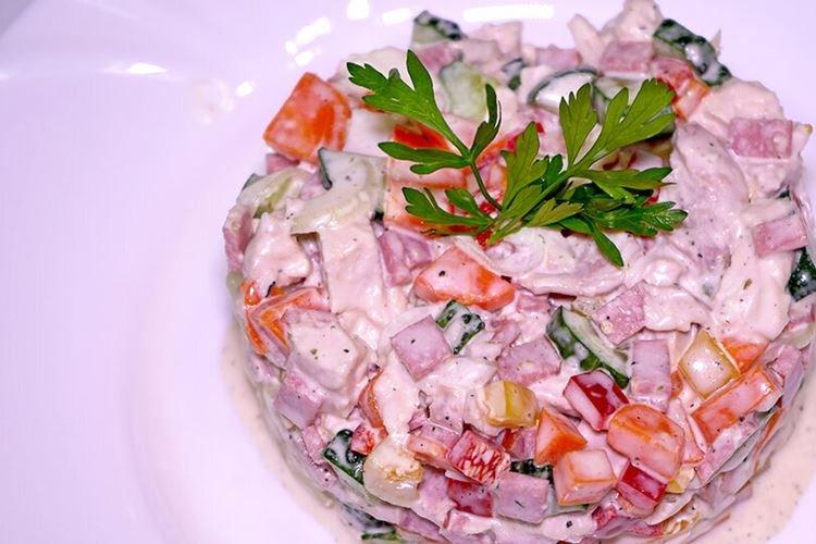 Chicken, Sausage, and Pickled Onion Salad