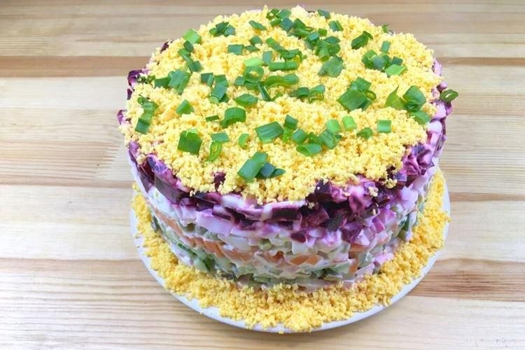 Layered Sausage and Vegetable Salad
