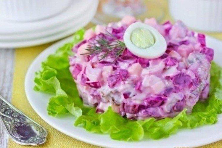 Boiled Fish Salad with Vegetables and Sour Cream
