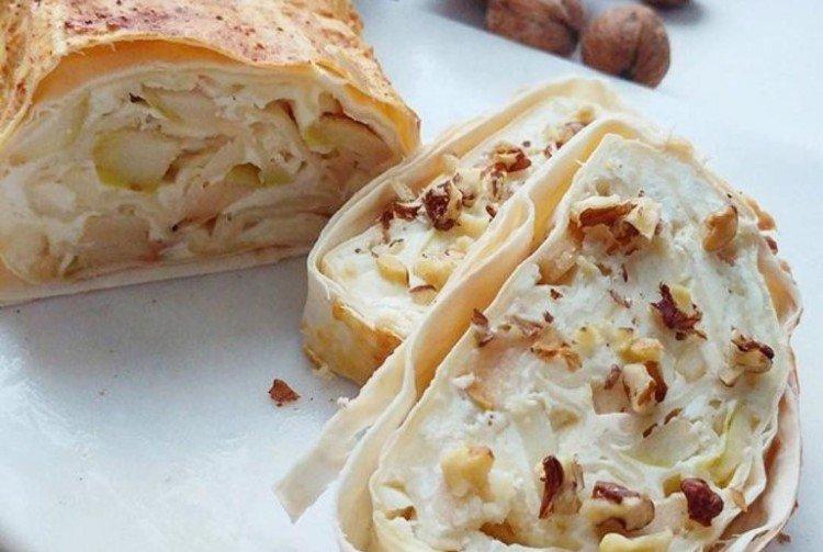 Lavash Roll with Cottage Cheese and Pear