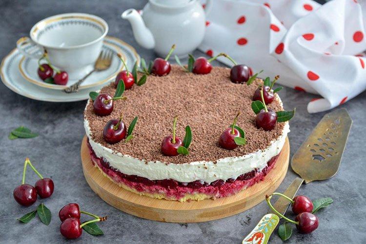 Lenten Cake with Cherry Mousse