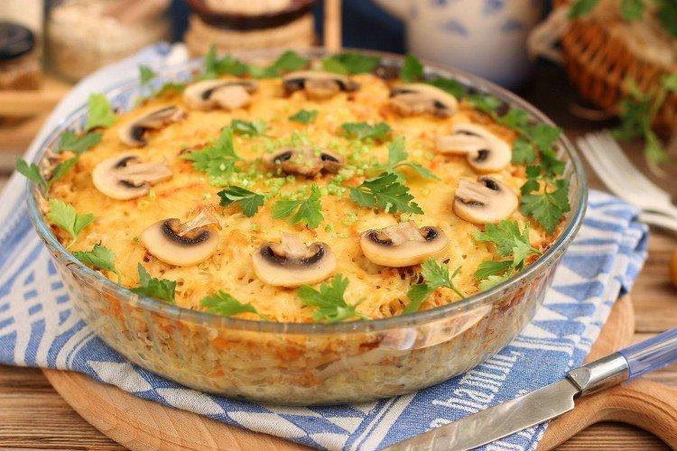 Gratinado de col con champiñones