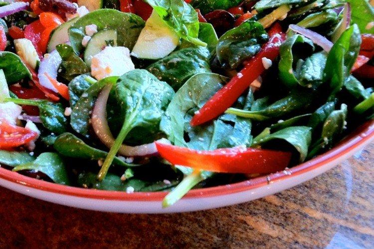 Cucumber, Tomato, Spinach, and Feta Salad