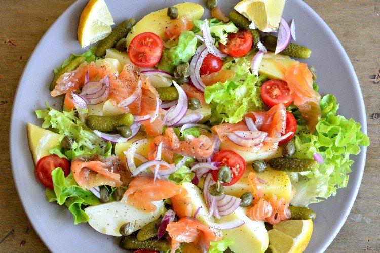 Cucumber, Tomato, Potato, and Fish Salad