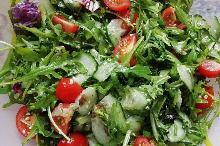 Tomato, Cucumber, and Arugula Salad