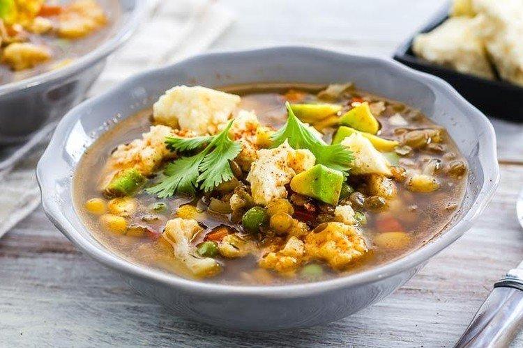 Lentil Soup with Corn and Peas