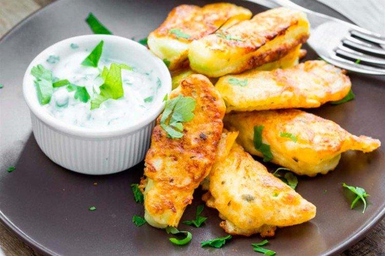 Calabacines en tempura con leche