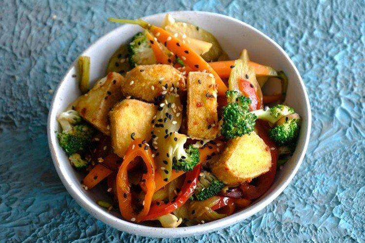 Verduras asadas con tofu