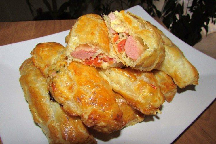 Sausages in Dough with Tomatoes and Cheese
