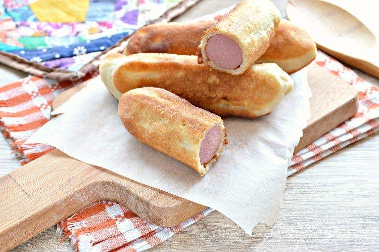 Sausages in Dough Fried in a Pan