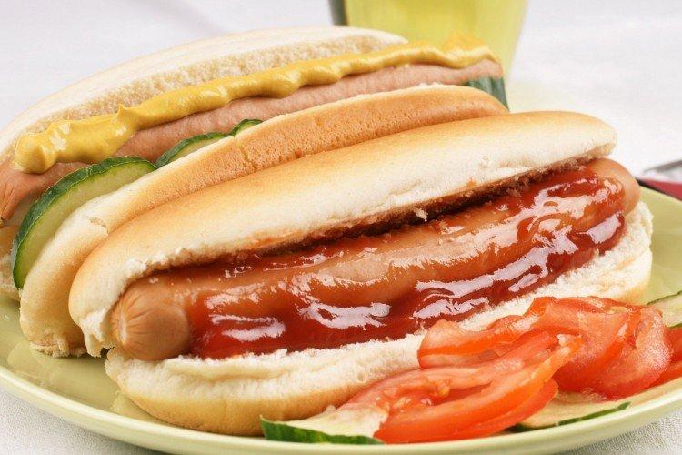 Hot Dog with Cherry Tomatoes and Soft Cheese