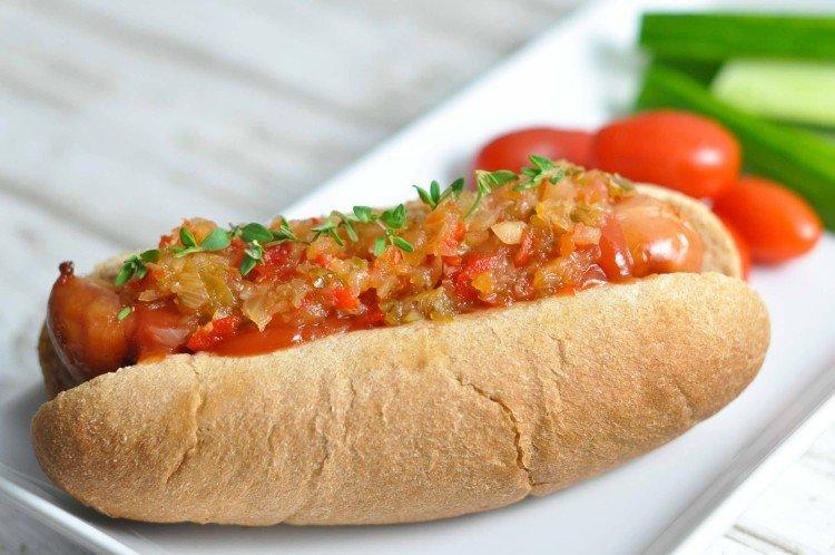 Hot Dog with Tomato Salsa
