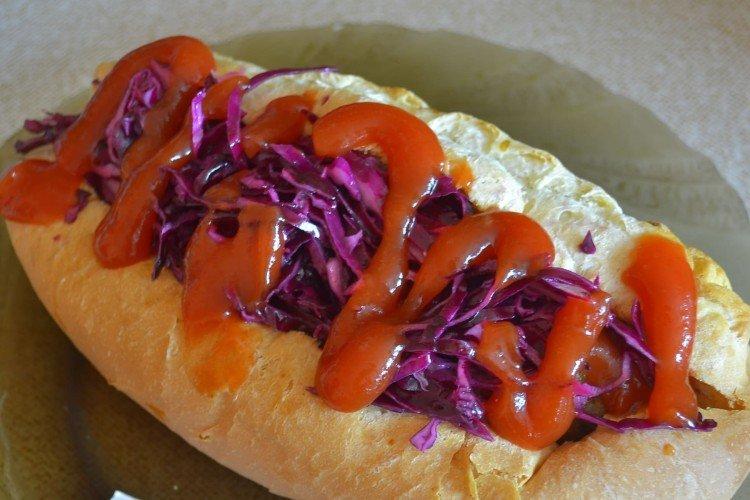 Hot Dog with Red Cabbage and Corn