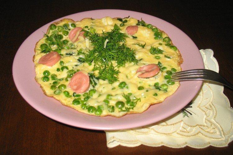 Omelet with Sausages in a Pan