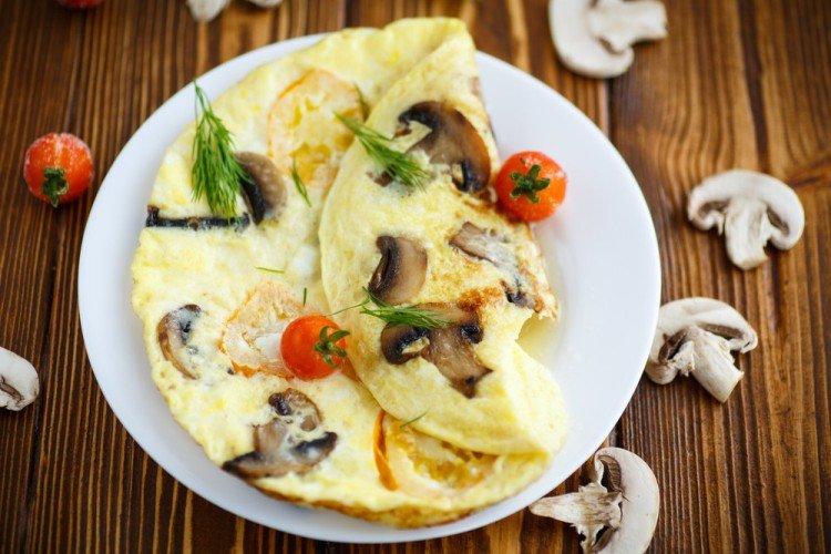 Omelet with Mushrooms in a Pan