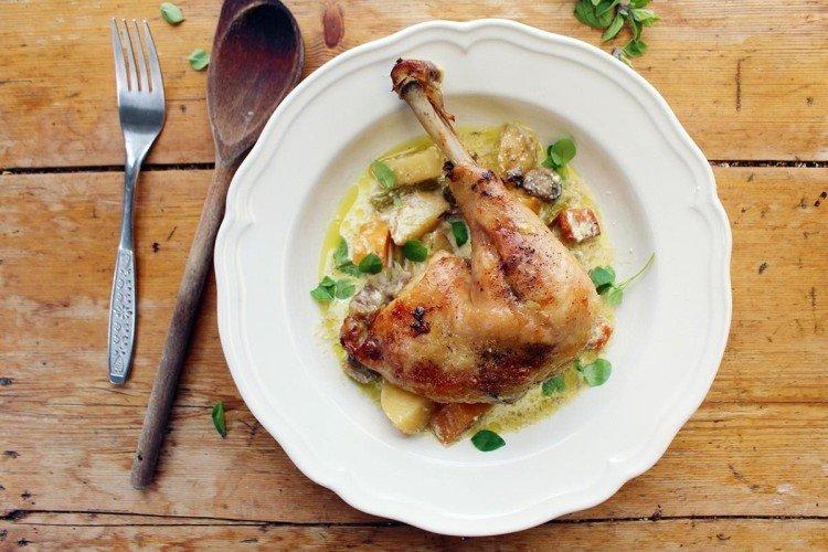Baked Duck with Potatoes in Sour Cream Sauce
