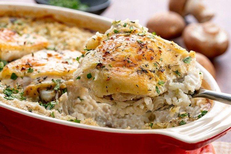 Champiñones asados con arroz