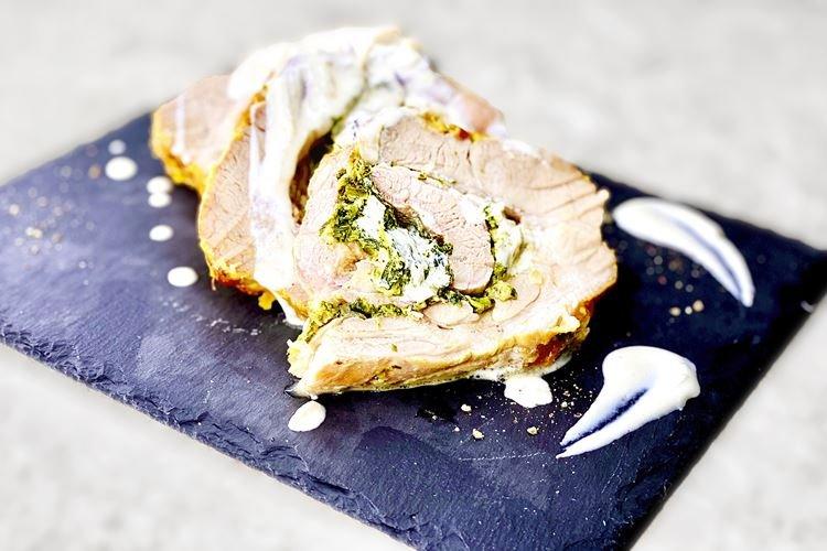 Schweinebraten mit Spinat