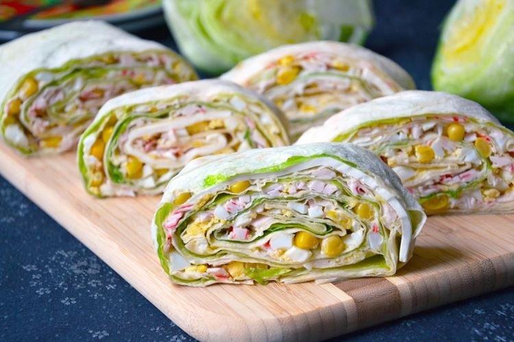 12 rollos de lavash sustanciosos y deliciosos con palitos de cangrejo