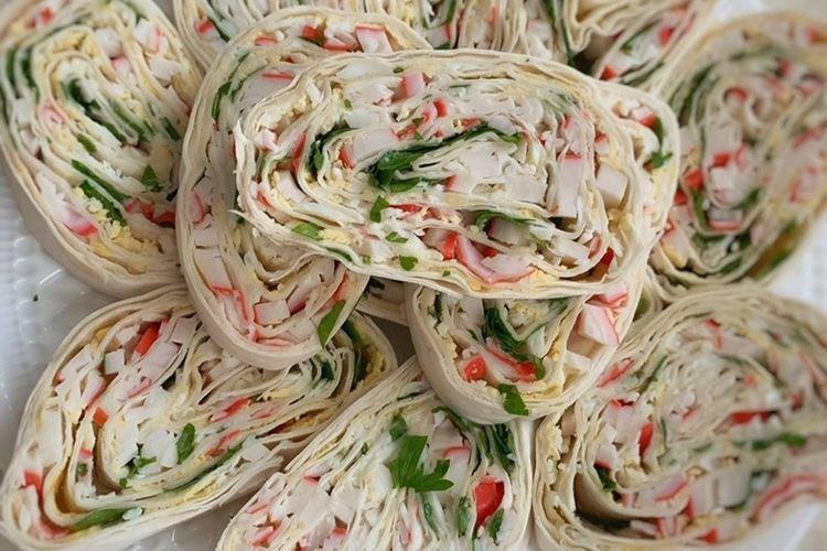 Lavash Roll with Crab Sticks and Pineapples