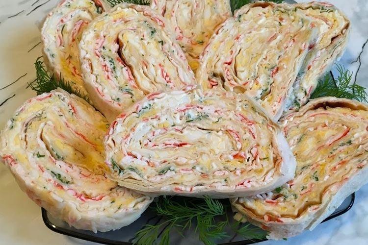 Lavash Roll with Crab Sticks and Bell Pepper