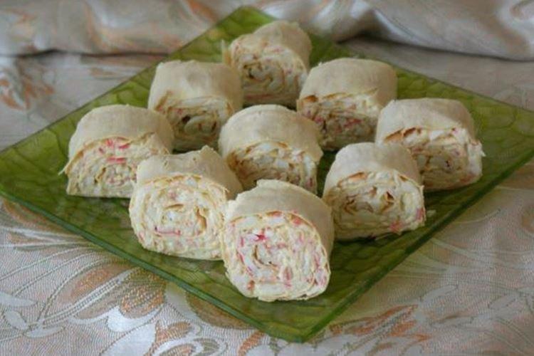 Lavash Roll with Crab Sticks and Shrimp