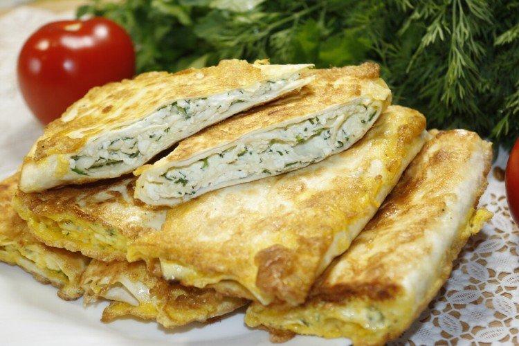 Lavash Pies with Cottage Cheese and Herbs, Pan-Fried