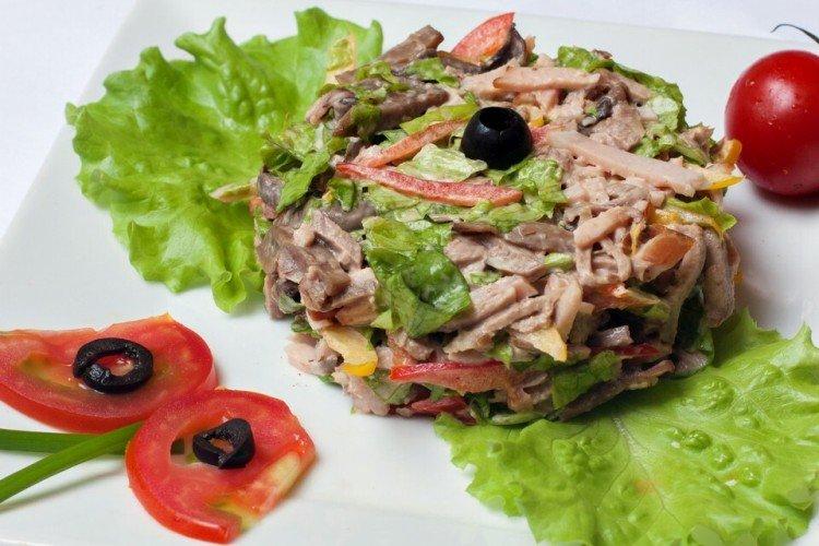 Meat Salad with Tongue and Tomatoes