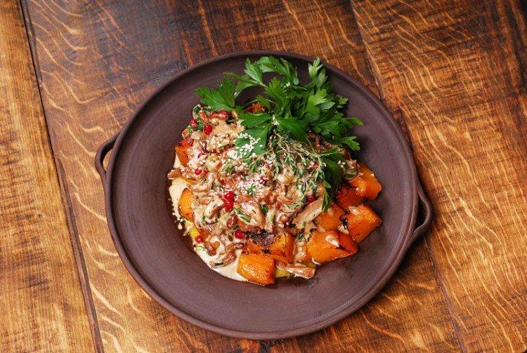 Meat Salad with Pumpkin and Pomegranate