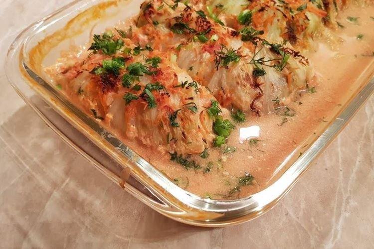 Napa Cabbage Rolls in Sour Cream Sauce