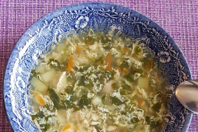 Sopa de pollo con fideos y huevo