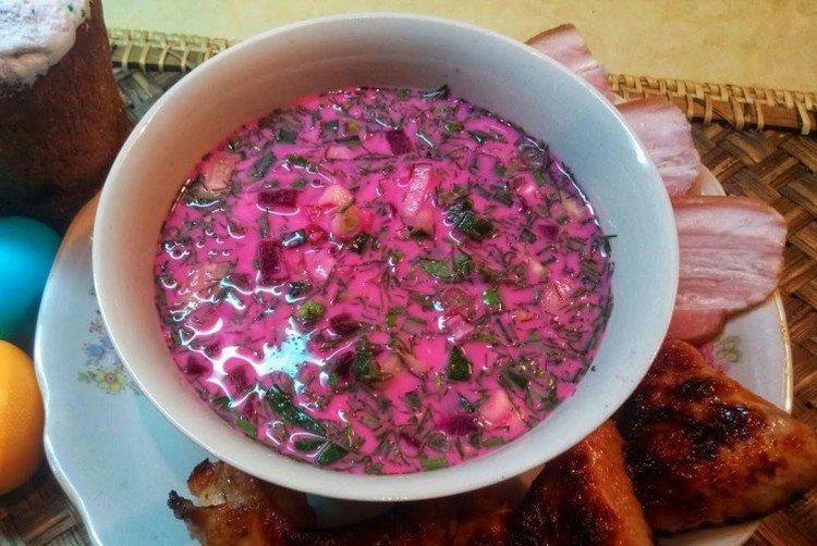 Okroshka with kefir and beets