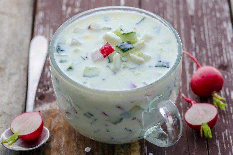 Okroshka with kefir and Adyghe cheese