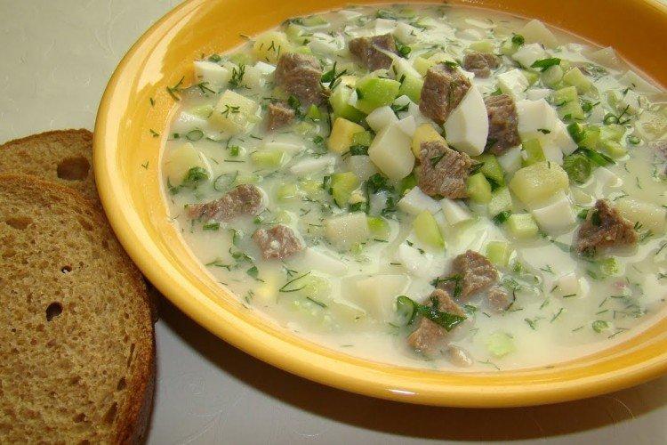 Okroshka with kefir and meat