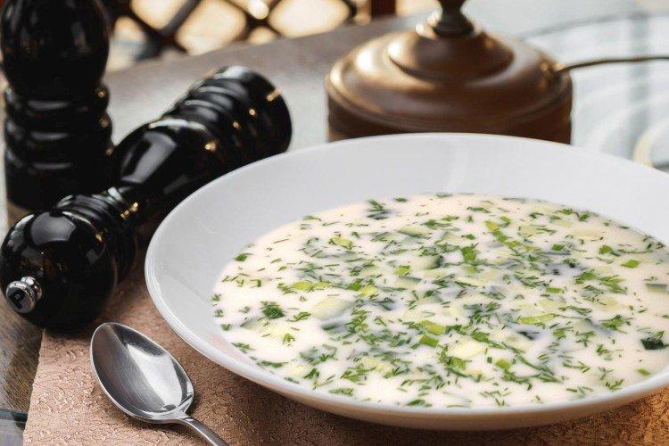 Okroshka with kefir and cottage cheese