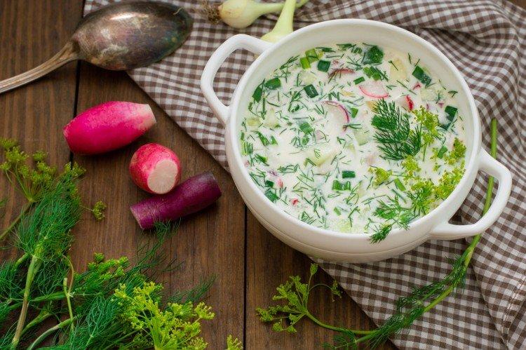 Okroshka with kefir and tongue