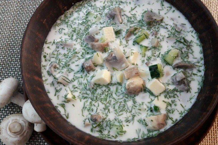 Okroshka with kefir and mushrooms