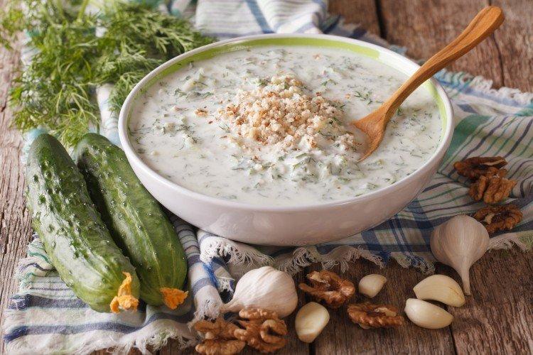 Okroshka with kefir and walnuts
