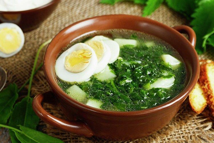Sorrel and Nettle Soup with Egg