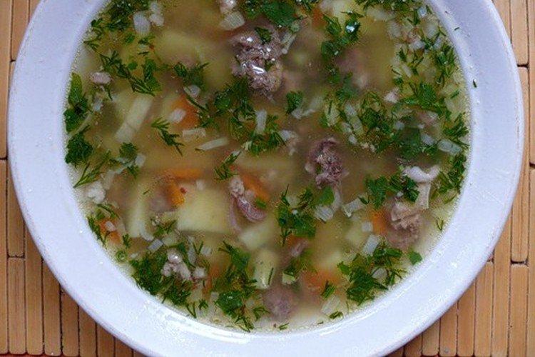 Brennnesselsuppe mit Dosenfleisch und Hirse