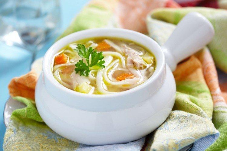 Sopa de pollo con fideos y verduras