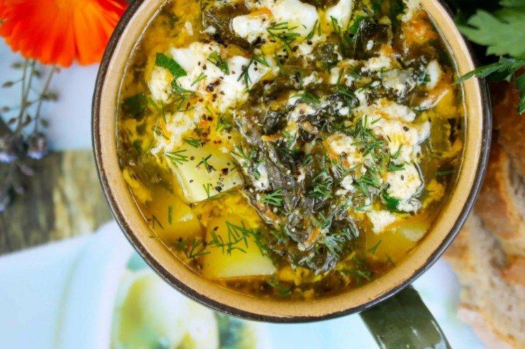 Klassische Sauerampfersuppe mit Ei und Huhn