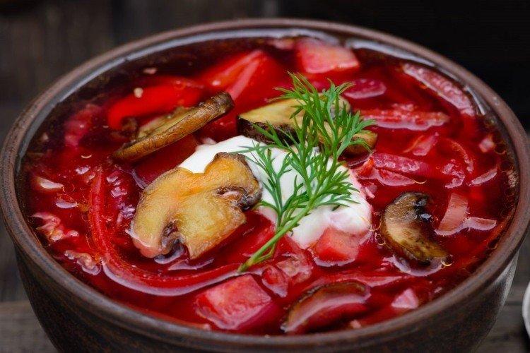 Cold Borscht with Mushrooms and Apple