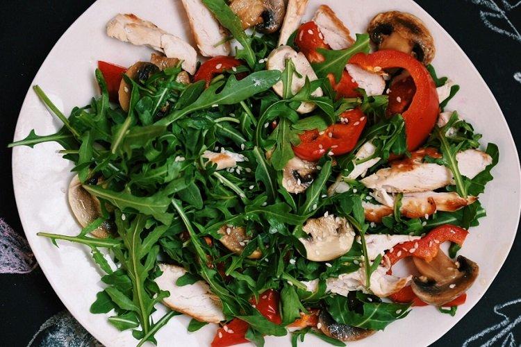 Fried Mushroom, Chicken, and Arugula Salad