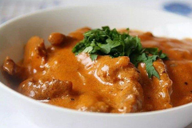 Pork Stroganoff in Sour Cream and Tomato Sauce