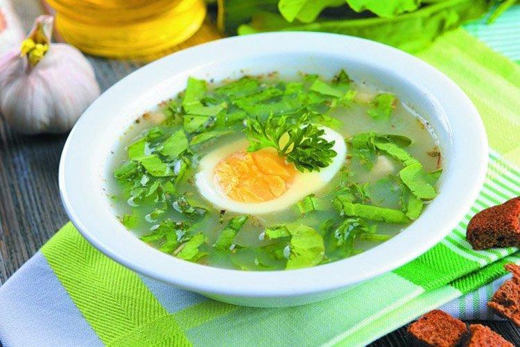 Зеленый борщ с грибами