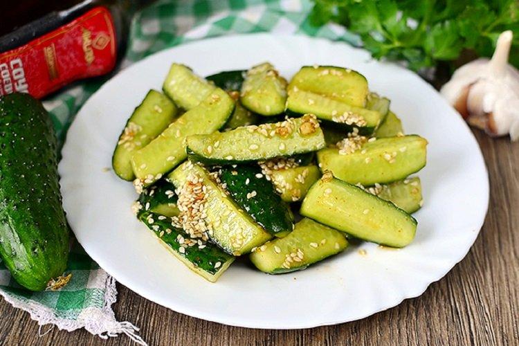 Lightly Salted Cucumbers with Sesame and Soy Sauce