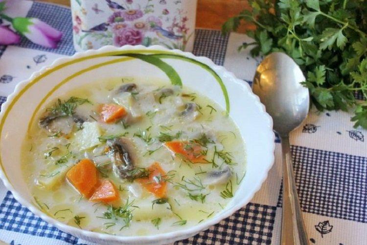 Milchsuppe mit Pilzen und Fadennudeln